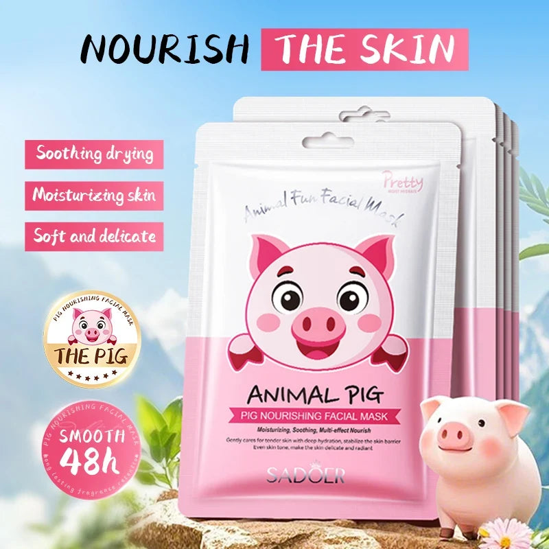 5pcs SADOER Animal Pattern Masks Face Mask Moisturizing Anti Wrinkles Anti-Aging Whitening Facial Masks Skin Care Novel Products
