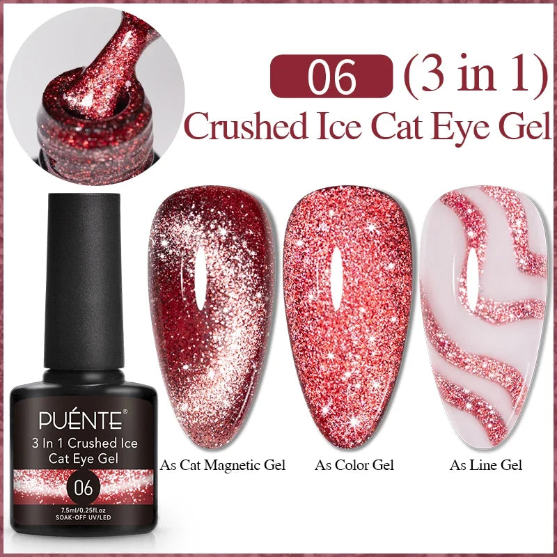 7.5ML Aurora Starlit Cat Eye Gel Nail Polish Rainbow Glitter Galaxy Cat Magnetic Nail Art Gel Soak Off UV Semi-Permanent Varnish