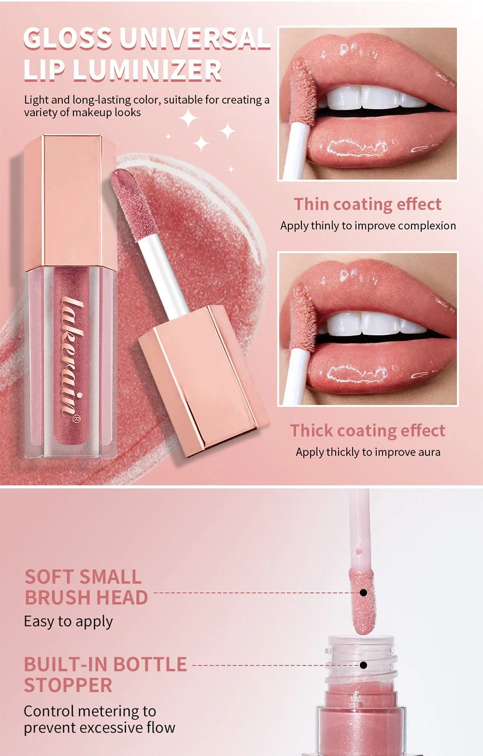 Diamonds Glitter Gloss Universal Lip Luminizer 8 Colors Lip Gloss Non-sticky Moisturizing Plumper Long Lasting Glitter Liquid
