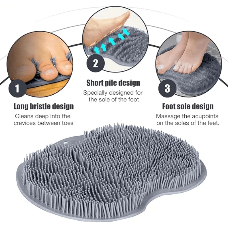 1 Gray Strong Anti Slip Suction Cup Floor Mat, Bath Towel, Back Foot Massage, Silicone Shower Pad