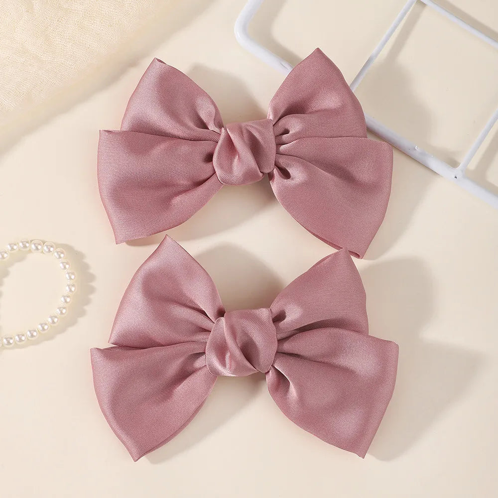 2PCS Matte Satin Large Bow Pair Hair Clips Solid Color Big Bow Barrettes Girls Wedding Birthday Party Daily Dress‑up Headdress
