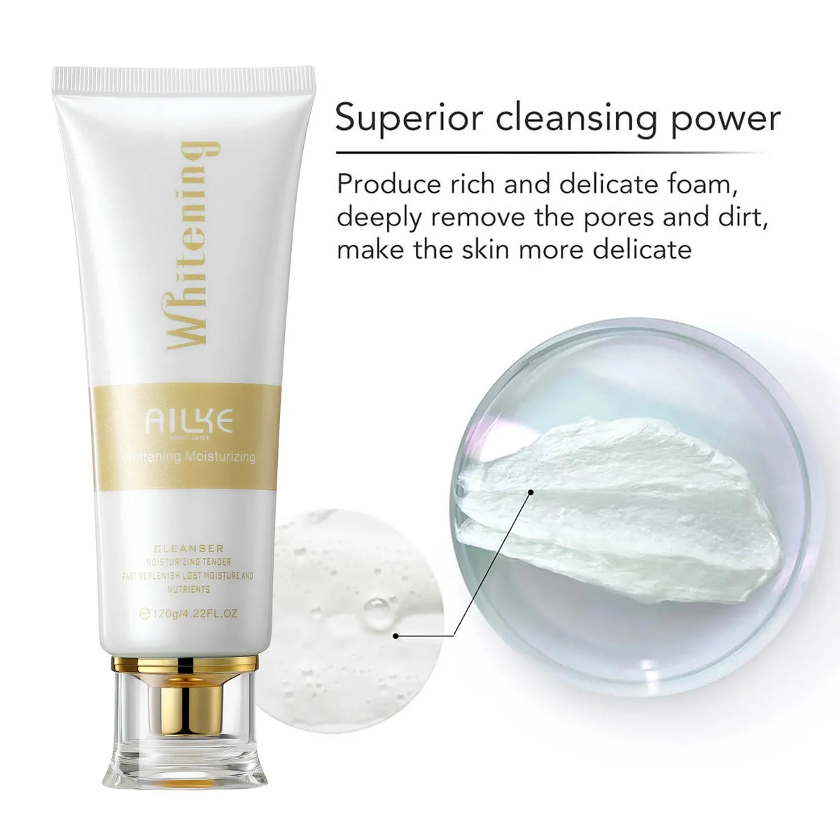 AILKE Whitening Anti-Aging Face Wash, Reduce Wrinkles, Pimples, Oily Skin, Deeply Cleanses & Removes Impurities Facial Cleanser