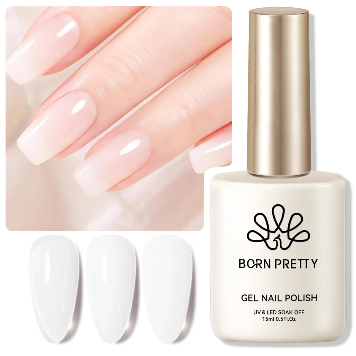BORN PRETTY 15ml Nail Gel Polish Glitter Gorgeous Full Coverage Soak Off UV LED French Nail Art Jelly Nude Pink Varnish