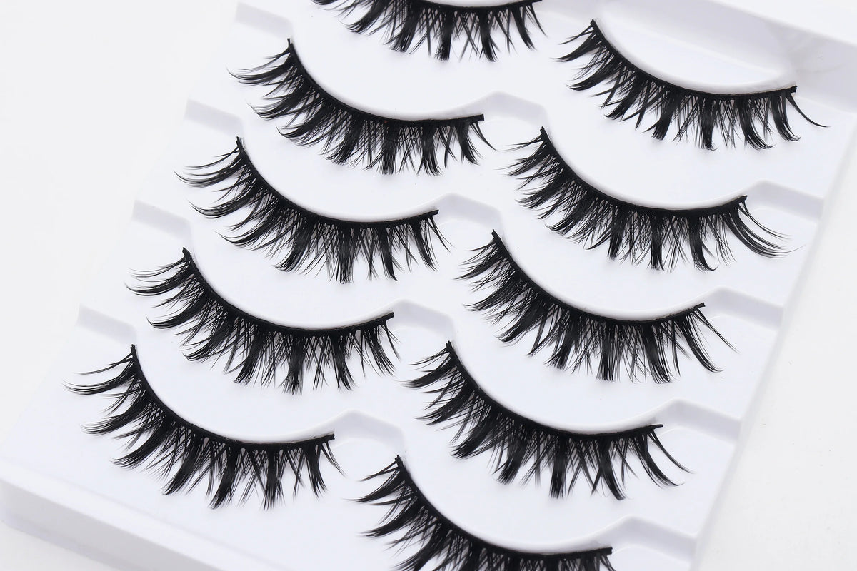 DINGSEN 5 Pairs Manga Lashes Cosplay Fake Eyelashes Strip Lash Soft Natural Look Fox Eye Korean Manhua Makeup False Eyelashes