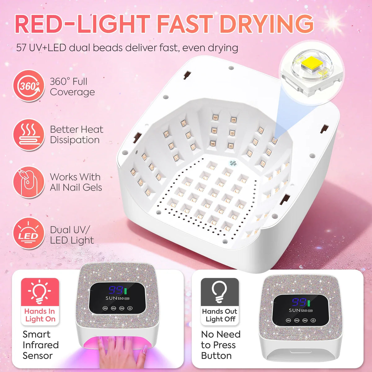 DianaBeauty UV LED Nail Lamp Rechargeable Cordless Nail Dryer with 3 Timer Settings and Rhinestone UV Lamp for Nails Manicure