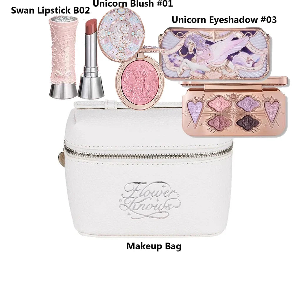 Flower Knows All In One Makeup Set Gift Box Garden Cushion Cream Foundation Matte Blush Long Lasting Velvet Lip Cream With Bag
