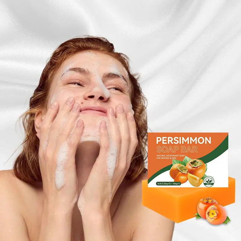 100/200G Persimmon Soap Bar for Body Odor Removal, Handmade Persimmon Green Tea Soap for Face and Body Wash Gentle Deodorant Bar