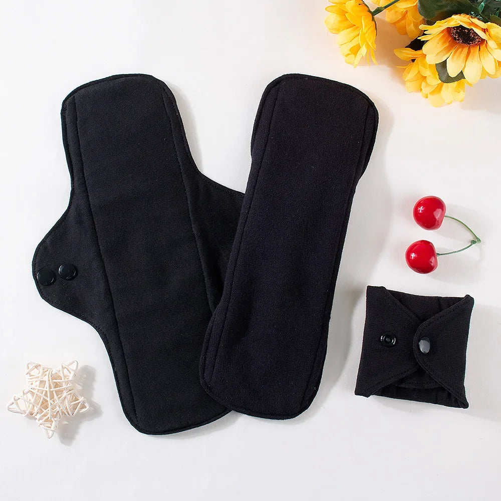 AI2 2PCS Black Pure Cotton Sanitary Pad Reusable Menstrual Pads Heavy Flow Women Menstrual Period Washable Sanitary Napkin