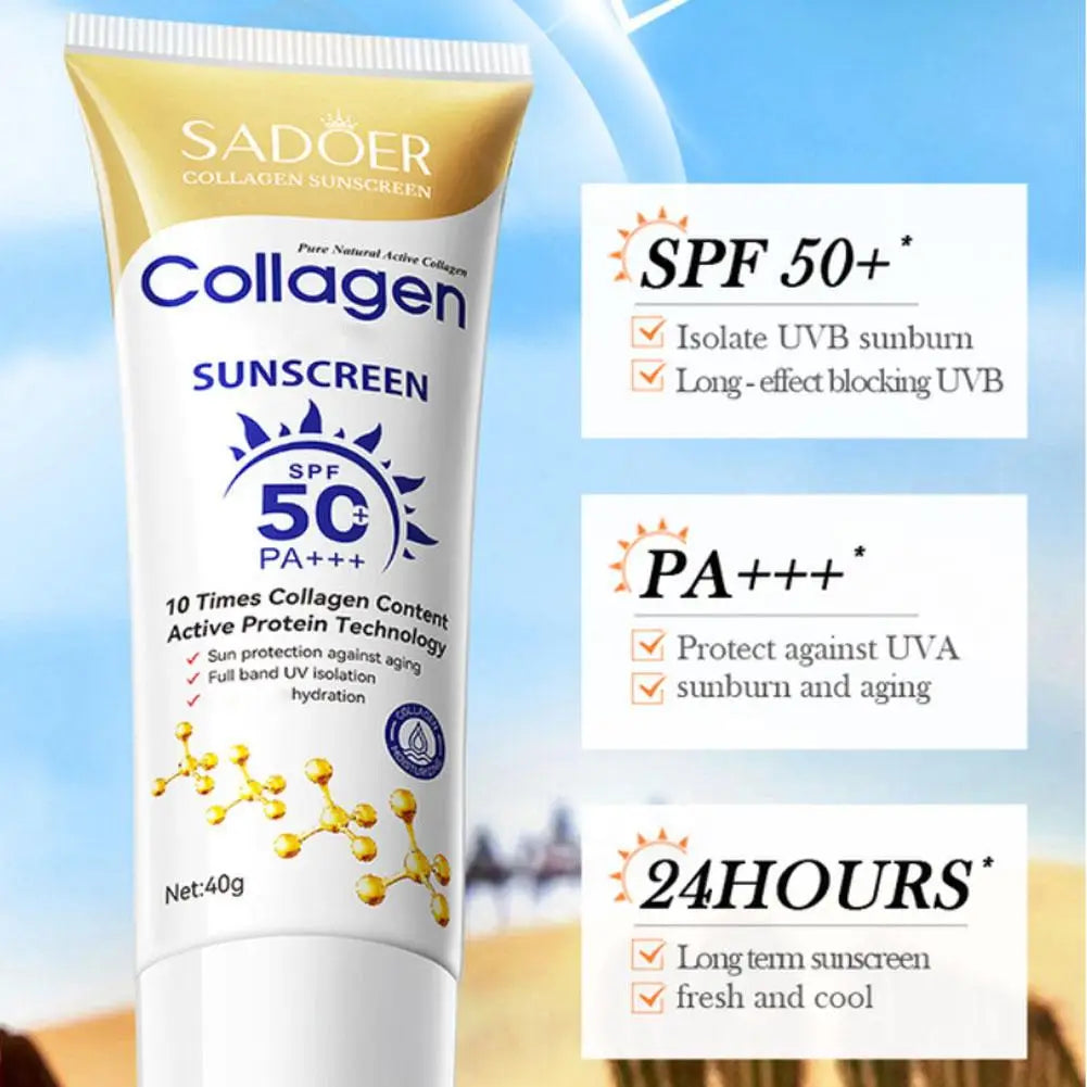 Collagen Sunscreen For Face Body SPF50+ Sun Protection UV Isolation Active Protein Sunblock Long Lasting Non-Greasy Skincare 40g