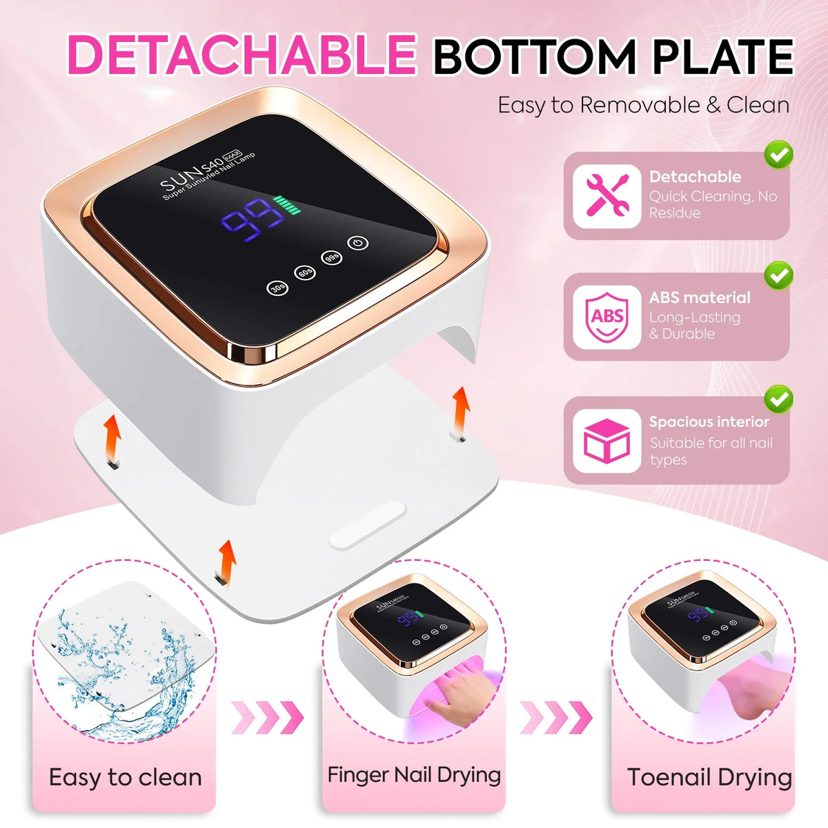 Cordless UV/LED Nail Lamp (57 Beads) – 3-Timer Settings, Detachable Base & 2000mAh Rechargeable Battery
