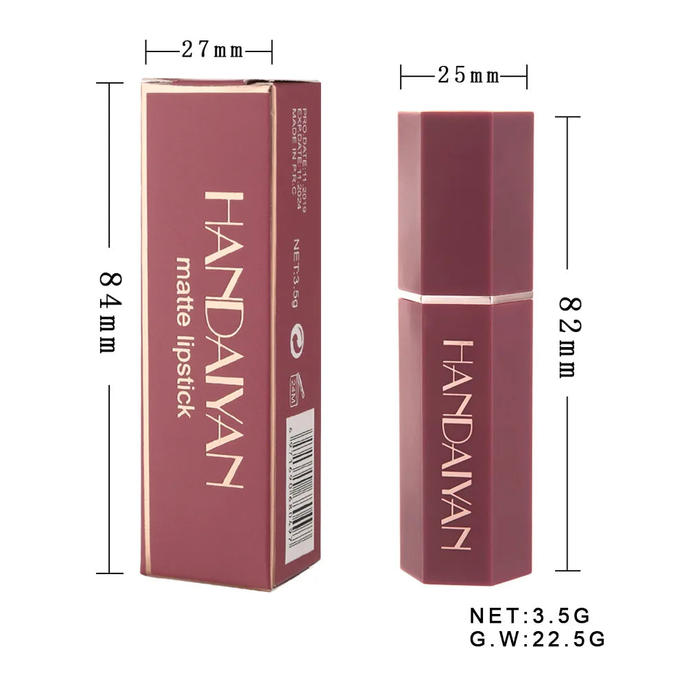 Handaiyan 6 Colors Matte Waterproof Velvet Nude Lipstick Sexy Red Brown Pigments Makeup Long Lasting Lipstick Woman