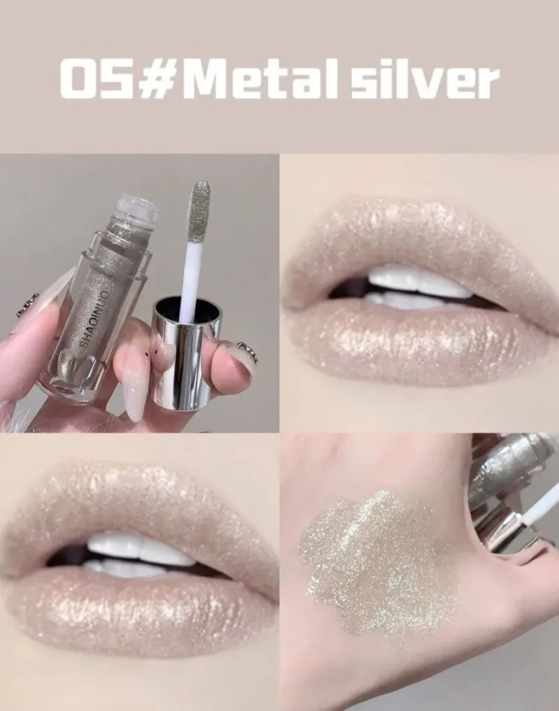 Black Gothic Lip Gloss Mirror Moist Matte Gothic Pure Black Silver Fine Flash Lip Glazed Low Saturation Lasting Lip Tint Makeup