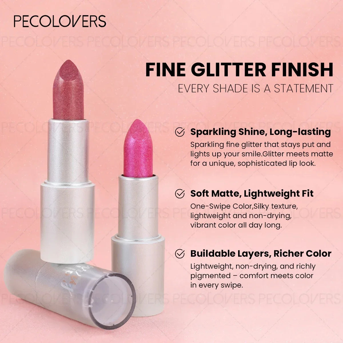 1PC Moisturizing Pearlescent Shimmer Lipstick, Glittering Purple/pink Tones, Soft Texture, Non-stick Cups, Silky, Christmas Gift