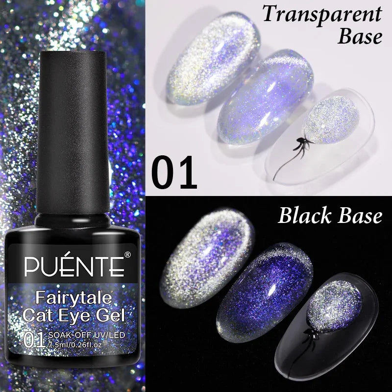 7.5ML Aurora Starlit Cat Eye Gel Nail Polish Rainbow Glitter Galaxy Cat Magnetic Nail Art Gel Soak Off UV Semi-Permanent Varnish