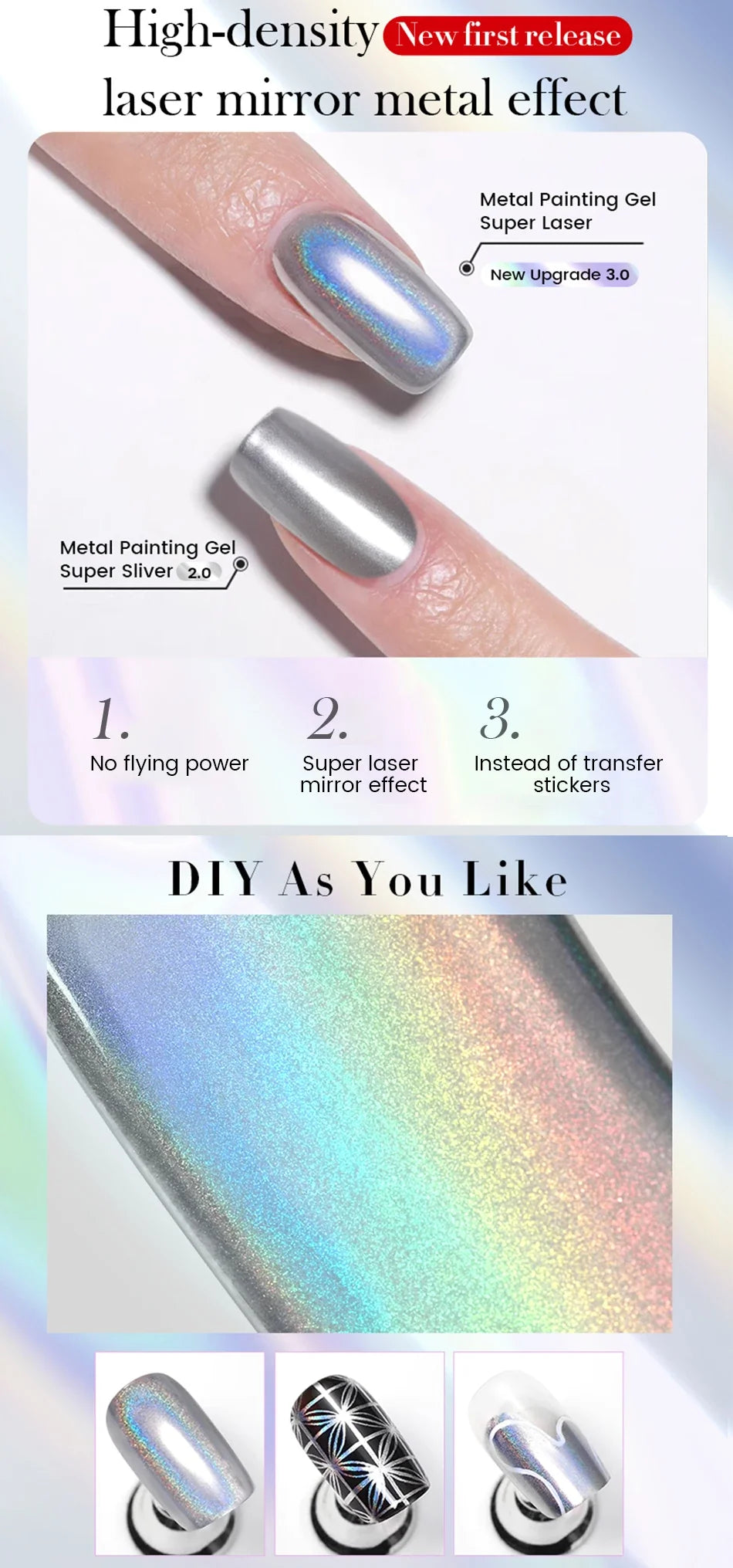 BORN PRETTY Super Holos Metallic Painting Nail Gel for Nails Soak Off Holographics Laser Gel Polish Gold Silver Paint Gel 5ml