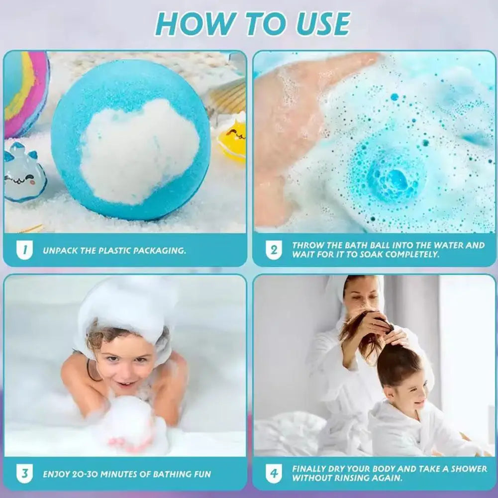 Kids Bath Bombs with Surprise Inside, Fizzy Spa Balls Gift Set with Animal Toys, Educational, Fun Relaxing Holiday Gift for Kids