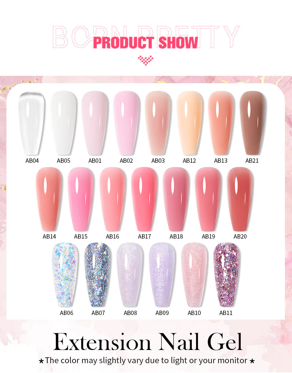 BORN PRETTY 30ml Acrylic Gel For Nail Extension Nude Clear White Color Quick Building Prolong Manicure Nail Art Hard Gel Varnish
