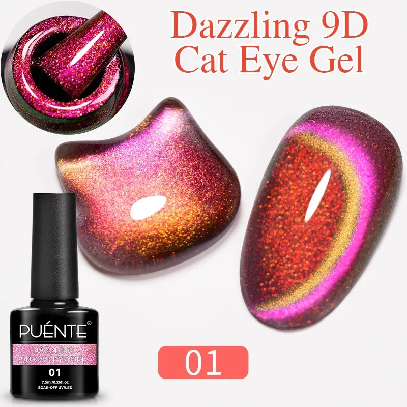 7.5ML Aurora Starlit Cat Eye Gel Nail Polish Rainbow Glitter Galaxy Cat Magnetic Nail Art Gel Soak Off UV Semi-Permanent Varnish