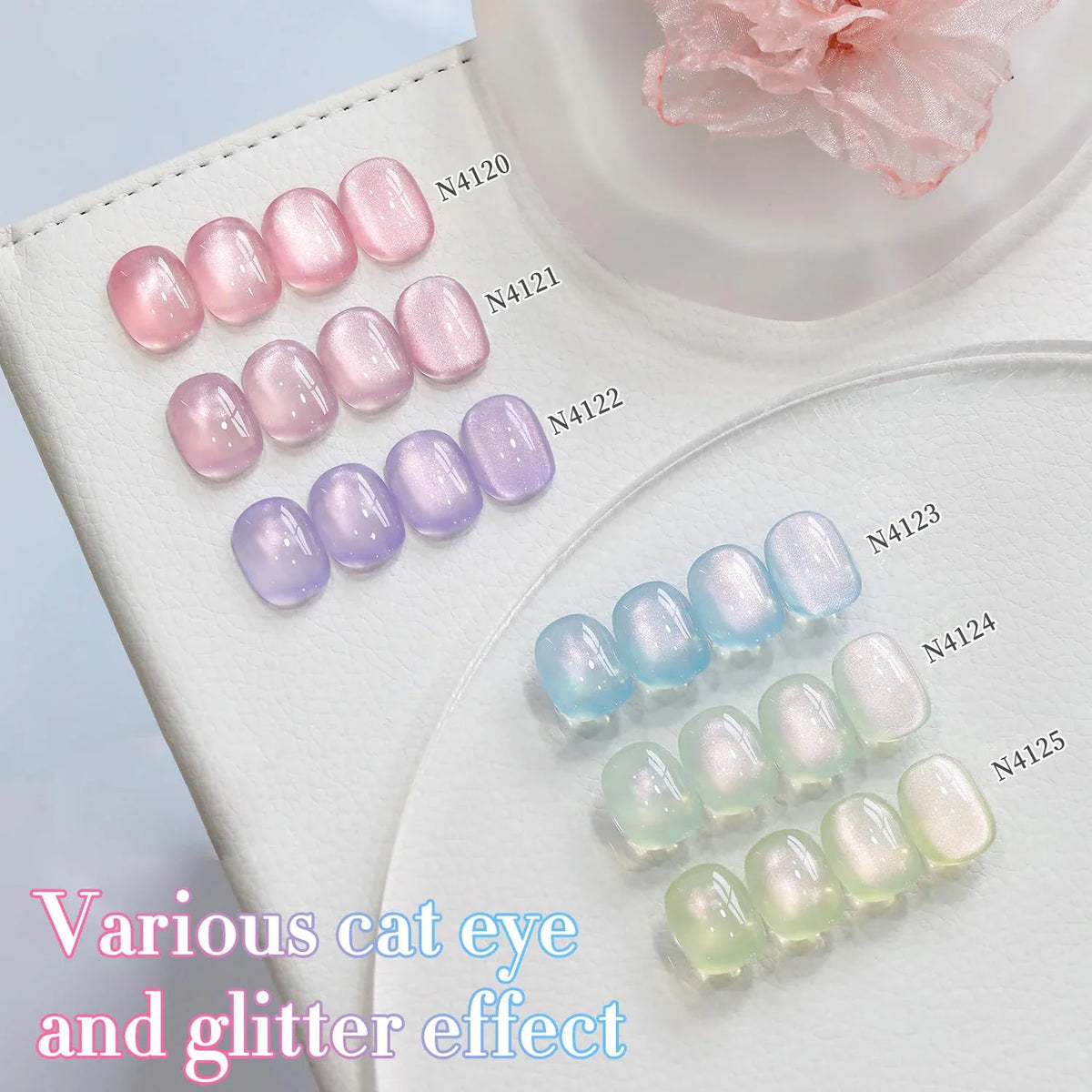 DOULINGDAI Cat Eye Gel Nail Polish Set with Magnet for Green Blue Pink Glitter Holographic Cat Eye, Salon Gel Manicure and Nail Art DIY at Home, Minty Fresh