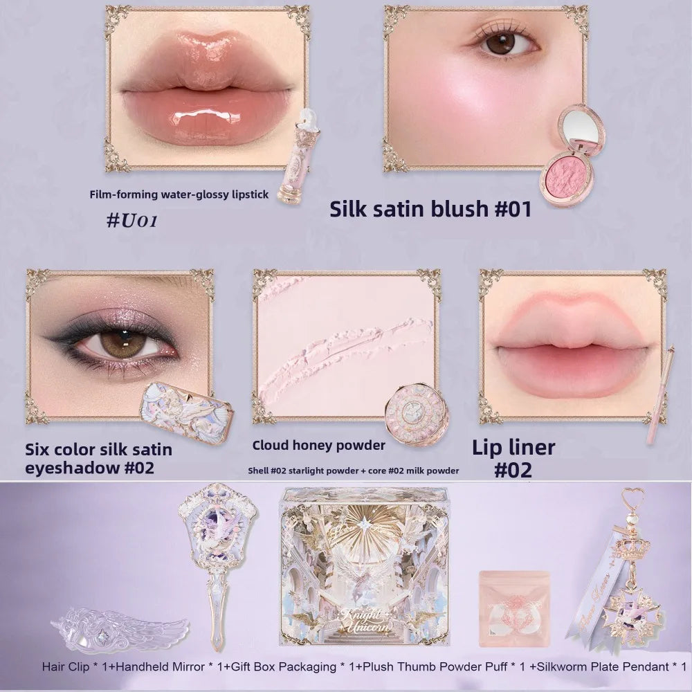 Flower Knows Knight Unicorn Collection Makeup Gift Set Perfumes Lipstick Blush Cloud Setting Powder Eye Shadow Cosmetics Kit