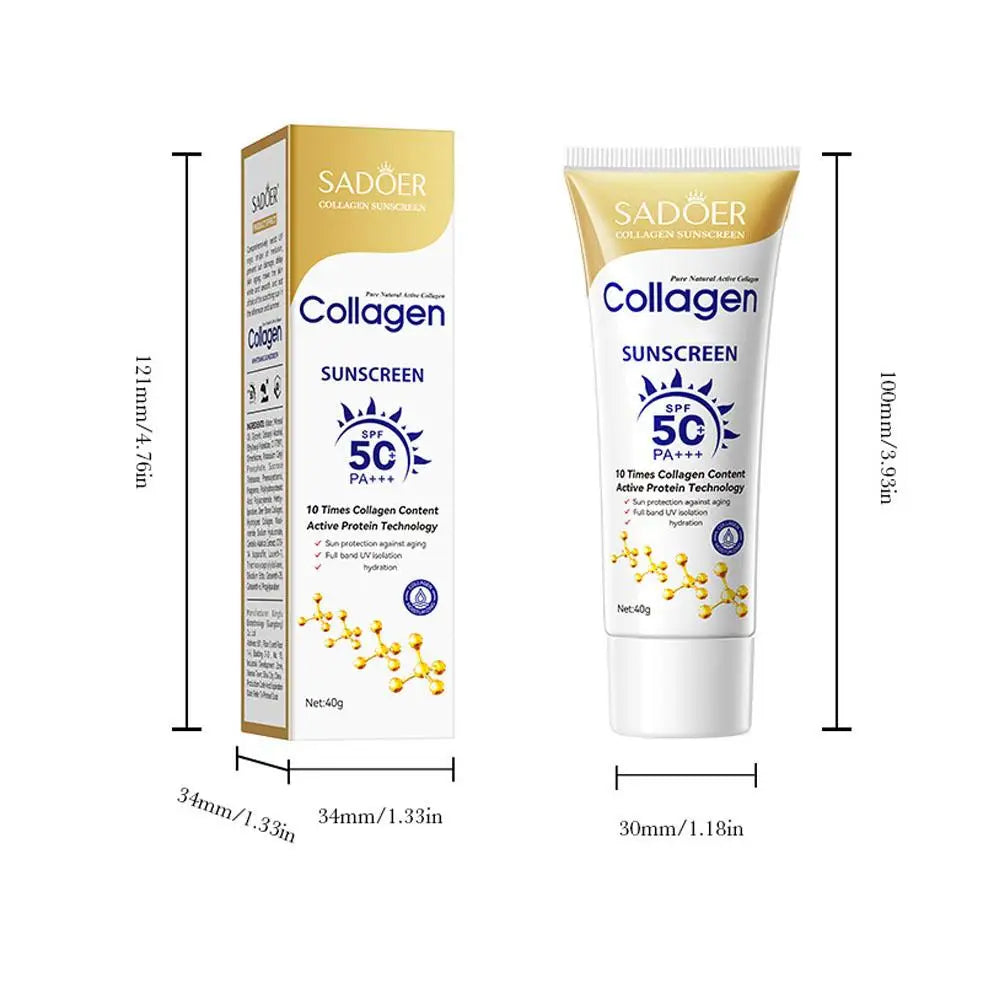 Collagen Sunscreen For Face Body SPF50+ Sun Protection UV Isolation Active Protein Sunblock Long Lasting Non-Greasy Skincare 40g
