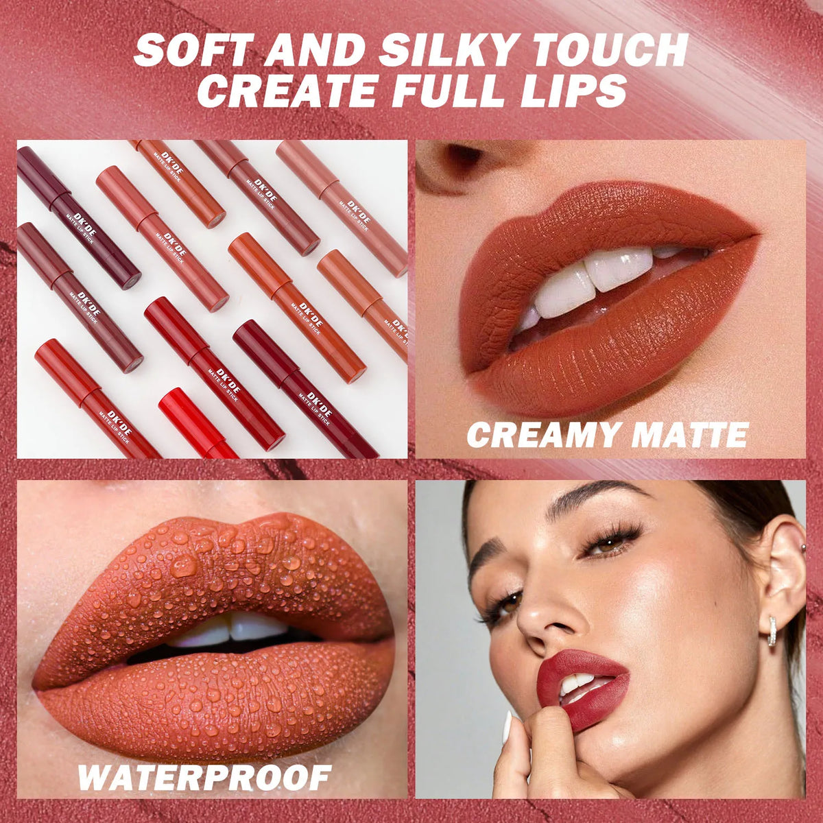 3-Color Lipstick Stick Set,Long-Lasting Color Payoff,Transfer-Proof,Suitable for All Makeup Styles