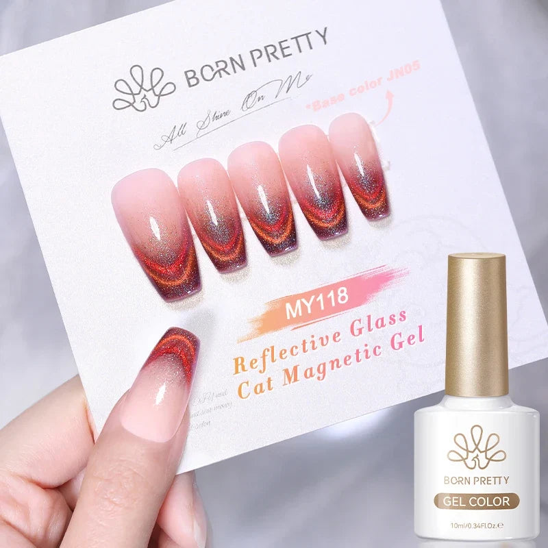 BORN PRETTY Gold Pink Cat Magnetic Gel Polish 10ml Water Light Spaking Glitter  Soak Off UV Semi Permanent Varnish Manicure
