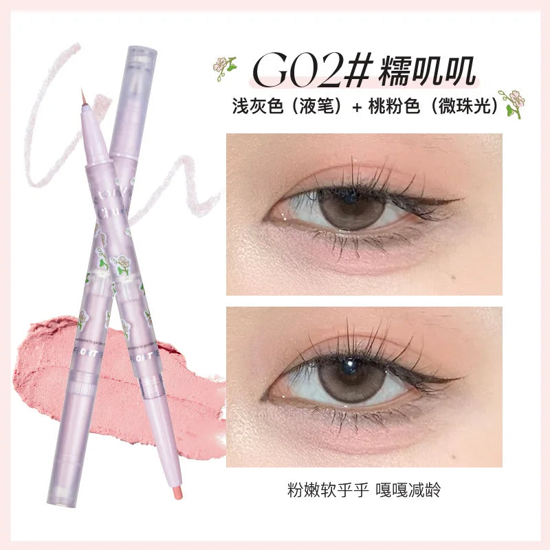 FLORTTE Double Head Eyeshadow Eyeliner Silkworm Stick Matte Pearl Glitter Eye Shadow Liner Pencil Highlighter Pen Eyes Makeup
