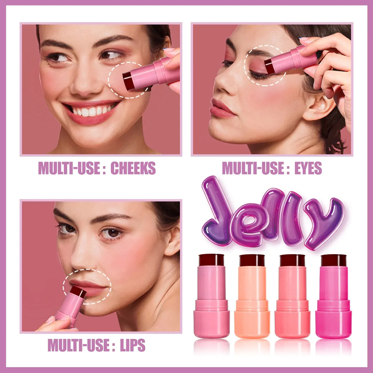 3-in-1 Jelly Powder Blusher Moisturized Long Lasting Matte 4 Color Facial Contour Rouge Brighten Lip Tin Makeup Stick
