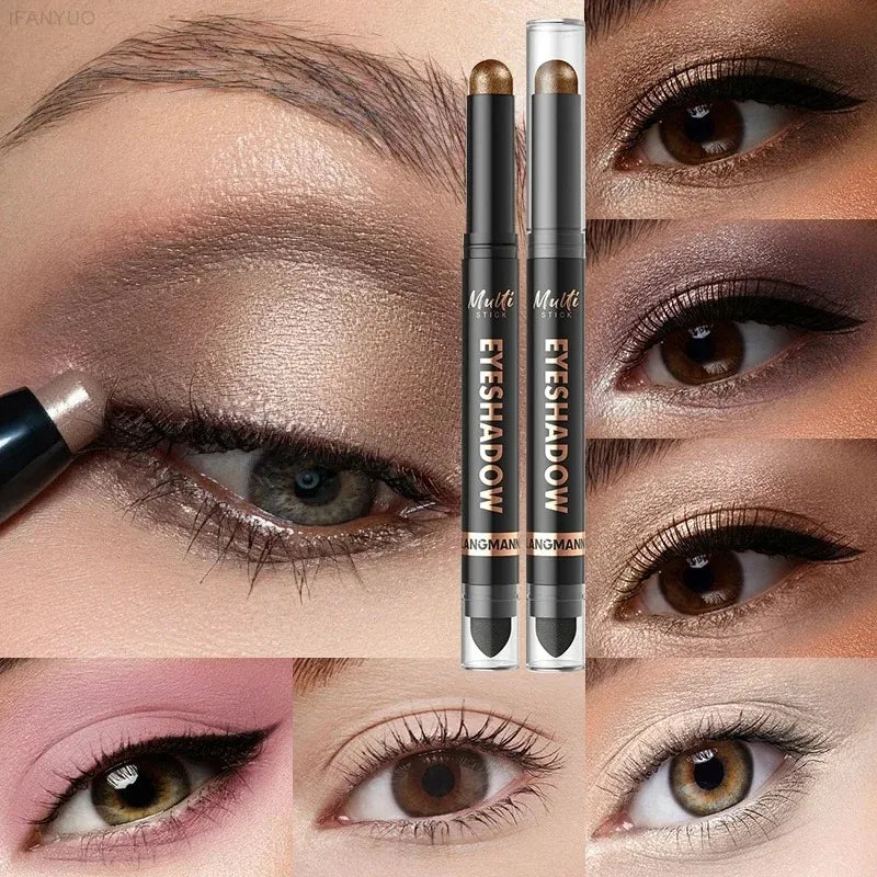 1PC Glitter Brown Eyeshadow Pen Smoky Eyes Makeup Long Lasting Shimmer Matte Lying Silkworm Eyeshadow Pencil Highlighter Stick