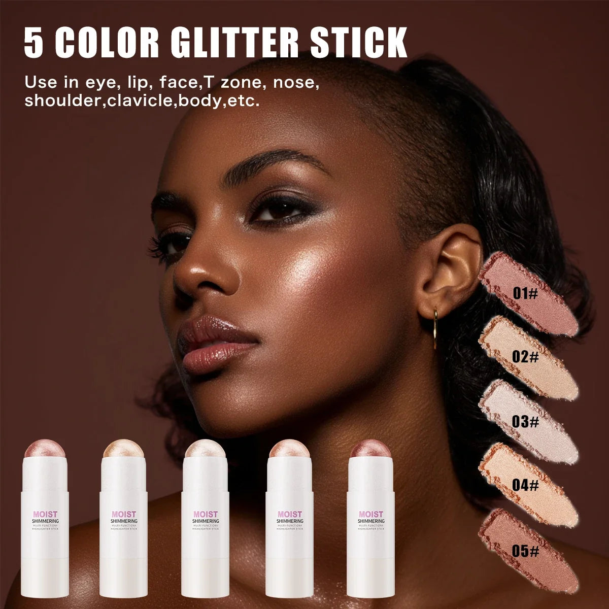 5 Colors 3D Face Brighten Highlighter Bar Cosmetic Face Contour Bronzer Shimmer Highlighter Stick Concealer Cream Makeup tool