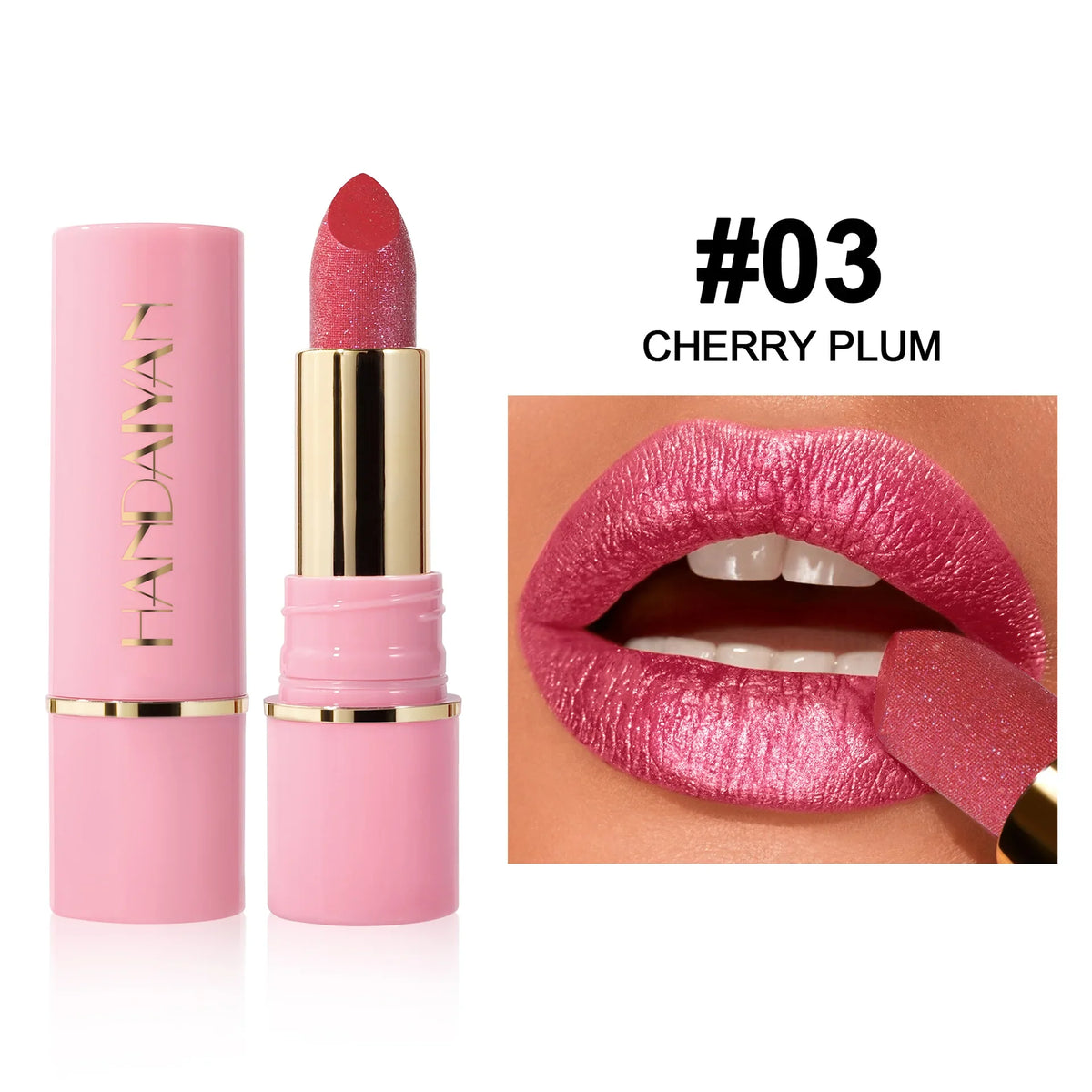 8 Colors Glitter Diamond Lipstick Long-Lasting Pink Brown Pearlescent Metallic Purple Sparkling Lipstick Makeup Cosmetic