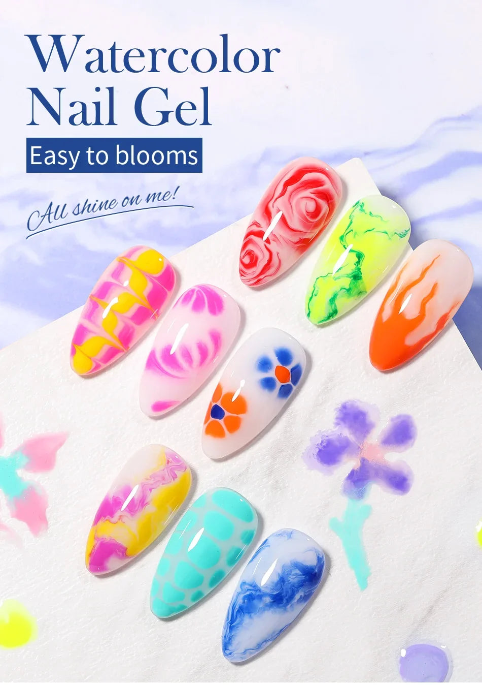 BORN PRETTY 10ml Clear Blooms Gel Polish UV LED Soak Off Nail Art Polish for Spreading Effect Marble Nail Polish Gel Painting