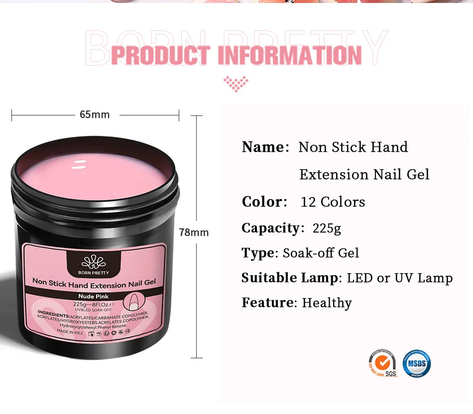 BORN PRETTY 225g Hard Gel For Nail Extension Milky White Nude Building Constructor Gel Self Leveling Reinforcement Nail Gels