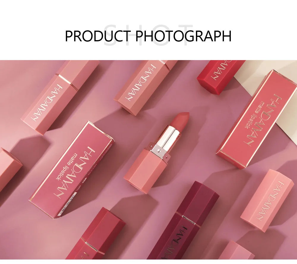 Handaiyan 6 Colors Matte Waterproof Velvet Nude Lipstick Sexy Red Brown Pigments Makeup Long Lasting Lipstick Woman
