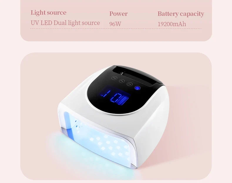 96W Magnetic Removable Bottom Nail Lamp Wireless Gel Polish Dryer Manicure Machine UV LED Light for Nail Portable Nail Lamp
