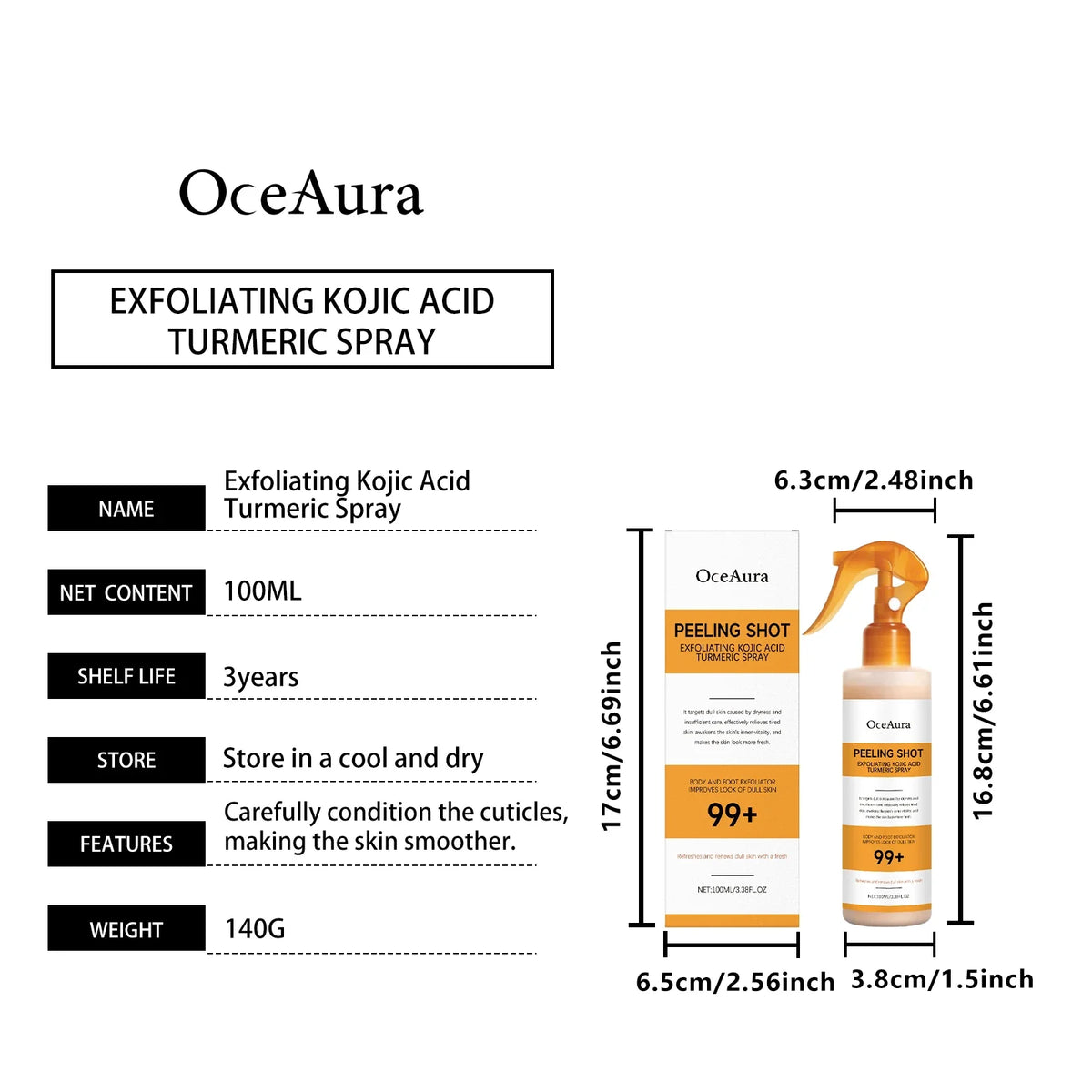 Body Keratin Care Kojic Acid Turmeric Spray Gently Exfoliating Peeling Solution Brightening Hydrating Skin Care All Skin Types