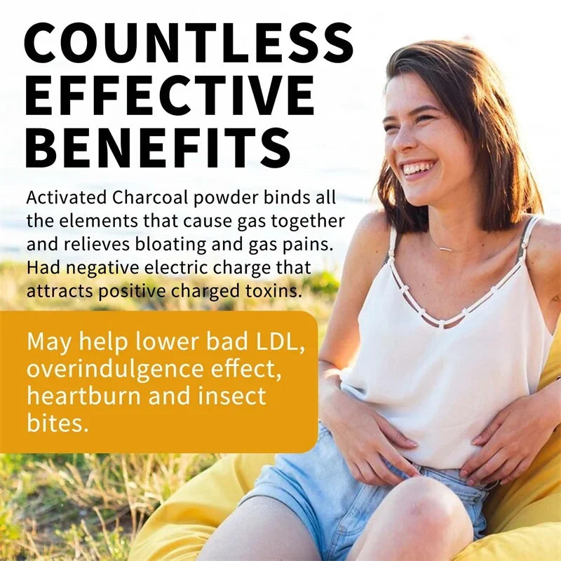Activated Charcoal Capsules 1,200 Mg - Organic Coconut Shell, Helps Relieve Gas & Bloating, Detox & Bowel, Digestive Supplement