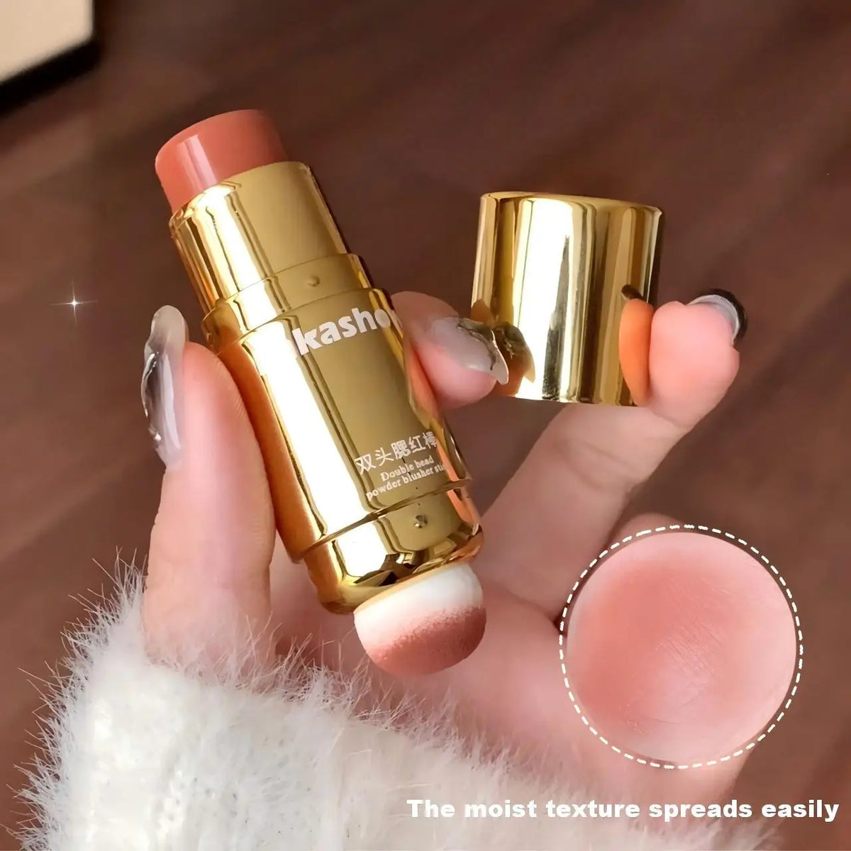Kakashow Double-Ended Blush Stick Low-Saturation Creamy Blusher Face Rouge for Delicate Natural Finish