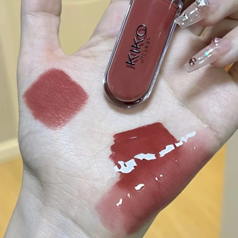 KIKO 3D Double Headed Lipstick Transparent Mirror Lip Gloss Non Fading Oil Sexy Rich Lip Gloss Milk Tea Bean Paste Naked Makeup