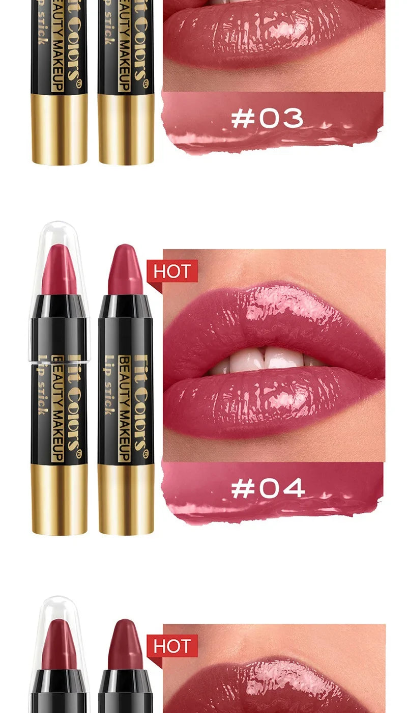 Fit Colors 6-Color Nourishing Lip Crayons - Velvet Finish, Hydrating, Non-Transfer, and Waterproof Lipsticks