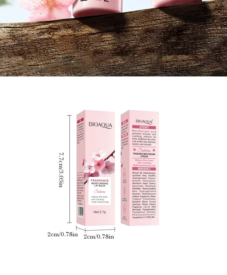 1/2/3pcs BIOAQUA Sakura Lipstick Cherry Blossom Moisturizing Lip Balm Nourishing Brightening Hydrating Lips Skin Care