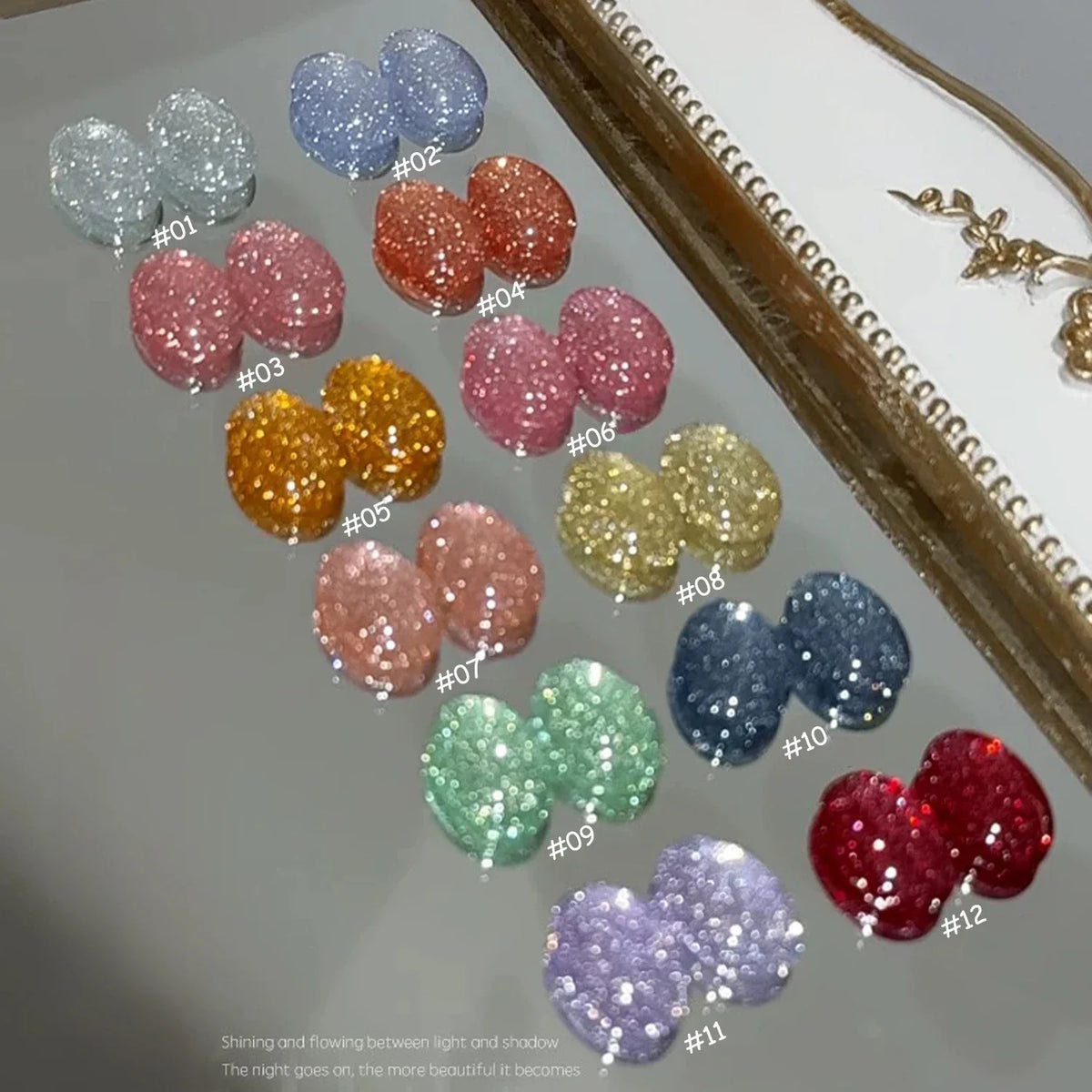 1-12pcs WS Summer Autumn Nails Flashing Reflective Disco Pink Blue White Broken Diamond Gel Nail Polish Nail Art Nail Supplies