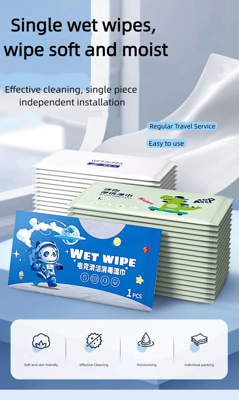 50pcs mini portable wet wipes, individually packaged, disposable baby hand and mouth cleaning wet wipes