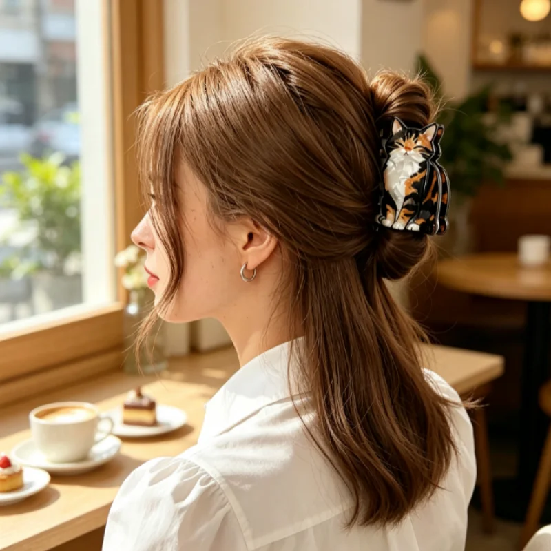 Cat Printed Hair Claw Clip Cute Calico Kitten Strong Hold 1Pc Hair Barrette Fashion Hair Accessories Birthday Gift For Cat Lover