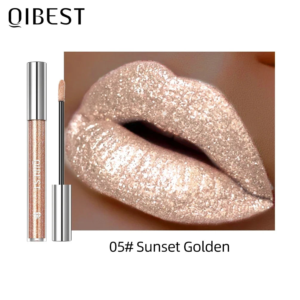 Diamond Glitter Liquid Lipstick Waterproof Long Lasting Pearl Shiny Lip Gloss Metal Charming Lip Glaze Tint Makeup For Women