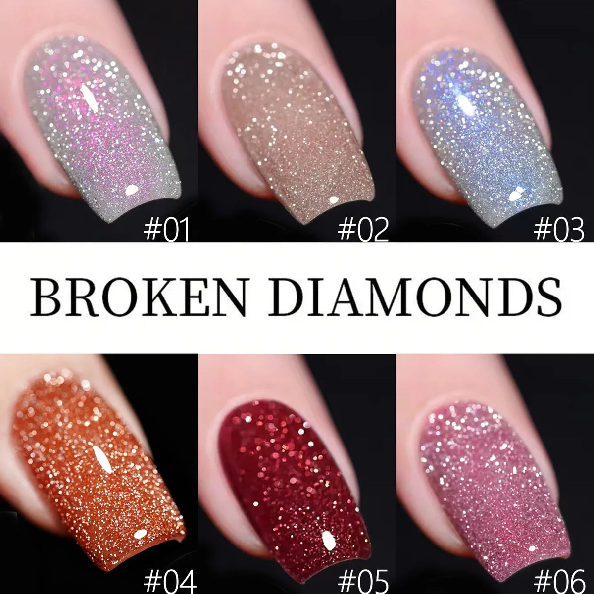 1-12pcs Wine Red Flash Crushed Strobe High Density Diamond Glitter Gel Nail Polish Black Nails Red Nails White Nails