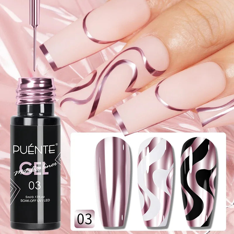 5ml Golden Silvery Metallic Painting Liner Gel Polish Chrome Mirror Effect Semi-Permanent Varnish For Stunning French Nail Art