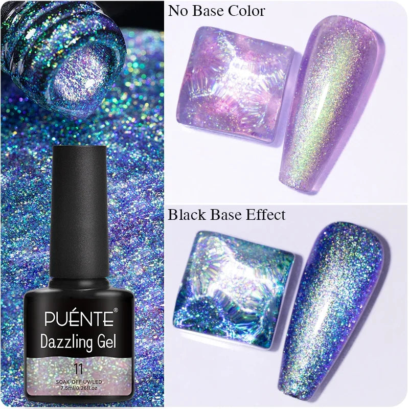 7.5ML Aurora Starlit Cat Eye Gel Nail Polish Rainbow Glitter Galaxy Cat Magnetic Nail Art Gel Soak Off UV Semi-Permanent Varnish