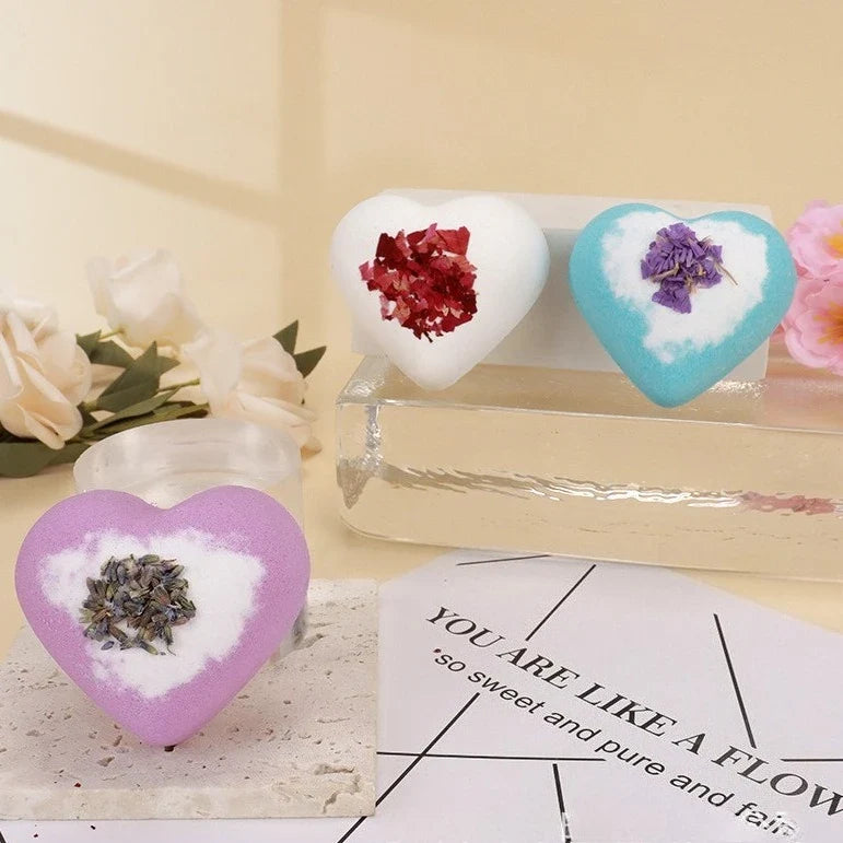 80g Heart Shape Bath Salt Dried Flower Fizzy Salt Ball Essential Oil Aromatherapy Spa Bubble Bath Soak Hotel Luxury Bath Gift